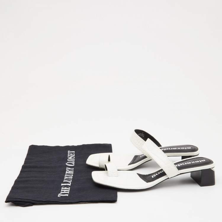Pre Owned Alexander Wang White Croc Embossed Leather Ellis Sandals Size 37