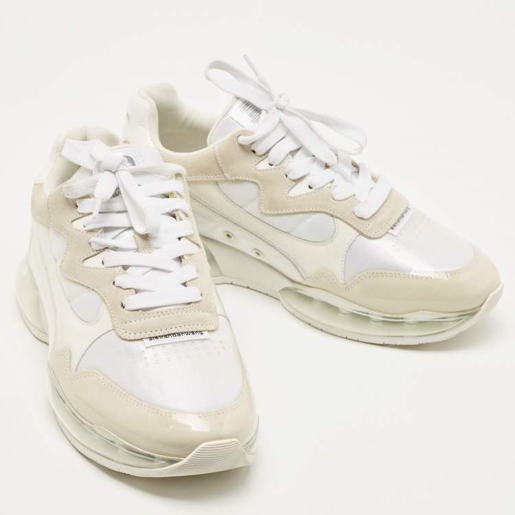 Pre Owned Alexander Wang Grey/White Leather and Suede Stadium Sneakers Size 40