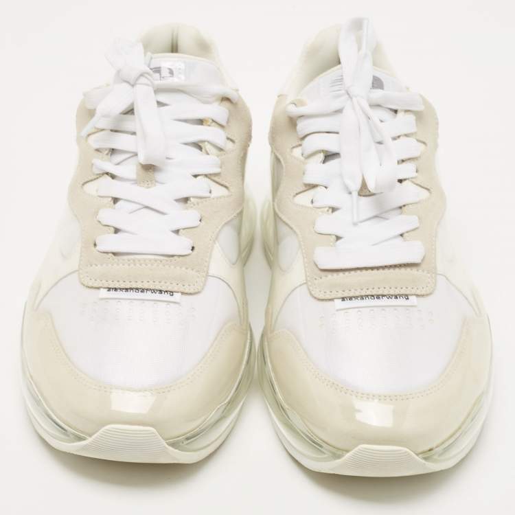 Pre Owned Alexander Wang Grey/White Leather and Suede Stadium Sneakers Size 40