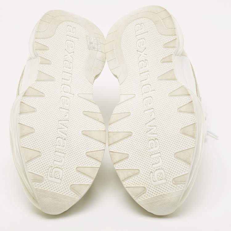 Pre Owned Alexander Wang Grey/White Leather and Suede Stadium Sneakers Size 40