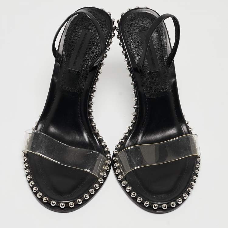 Pre Owned Alexander Wang Black Leather and PVC Studded Nova Slingback Sandals Size 37