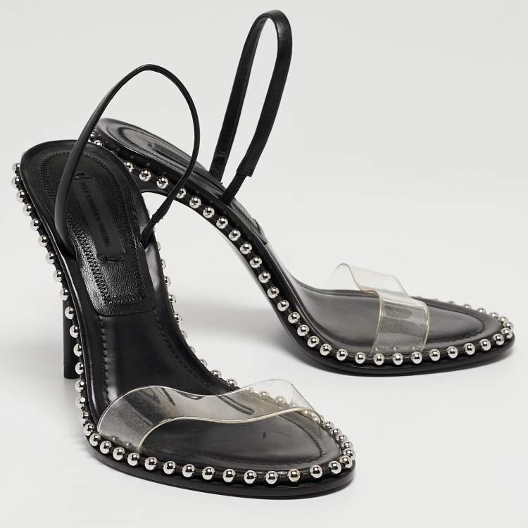 Pre Owned Alexander Wang Black Leather and PVC Studded Nova Slingback Sandals Size 37