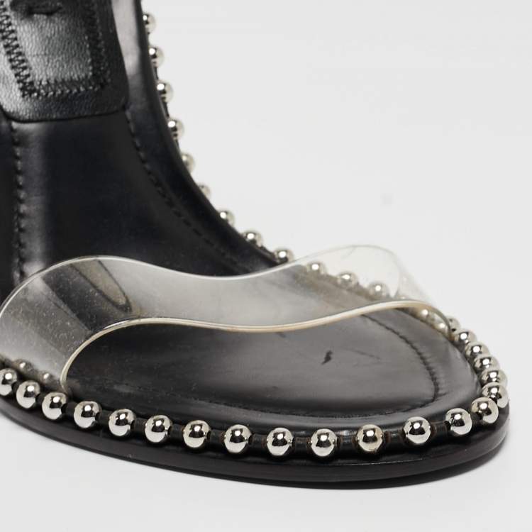 Pre Owned Alexander Wang Black Leather and PVC Studded Nova Slingback Sandals Size 37