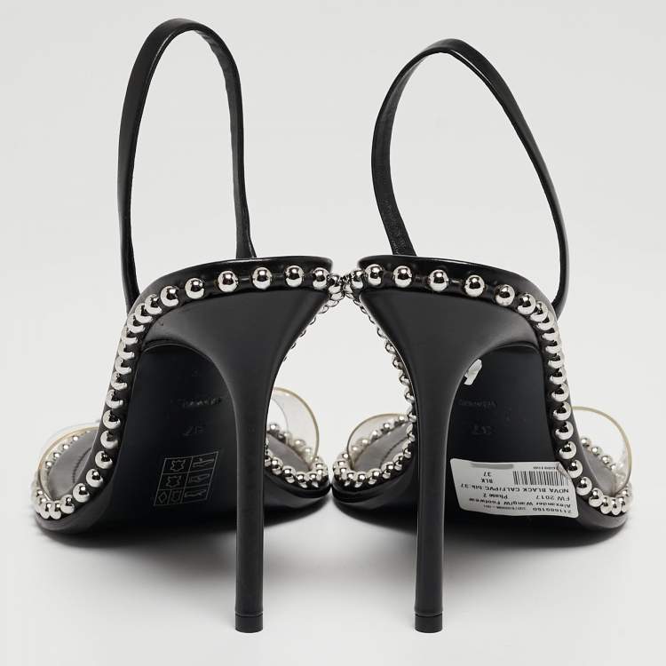 Pre Owned Alexander Wang Black Leather and PVC Studded Nova Slingback Sandals Size 37