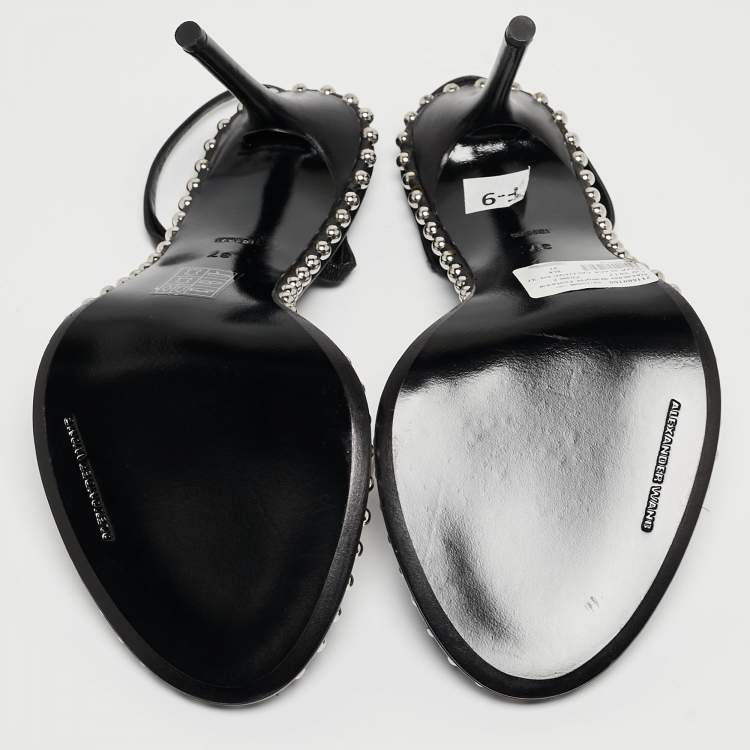 Pre Owned Alexander Wang Black Leather and PVC Studded Nova Slingback Sandals Size 37