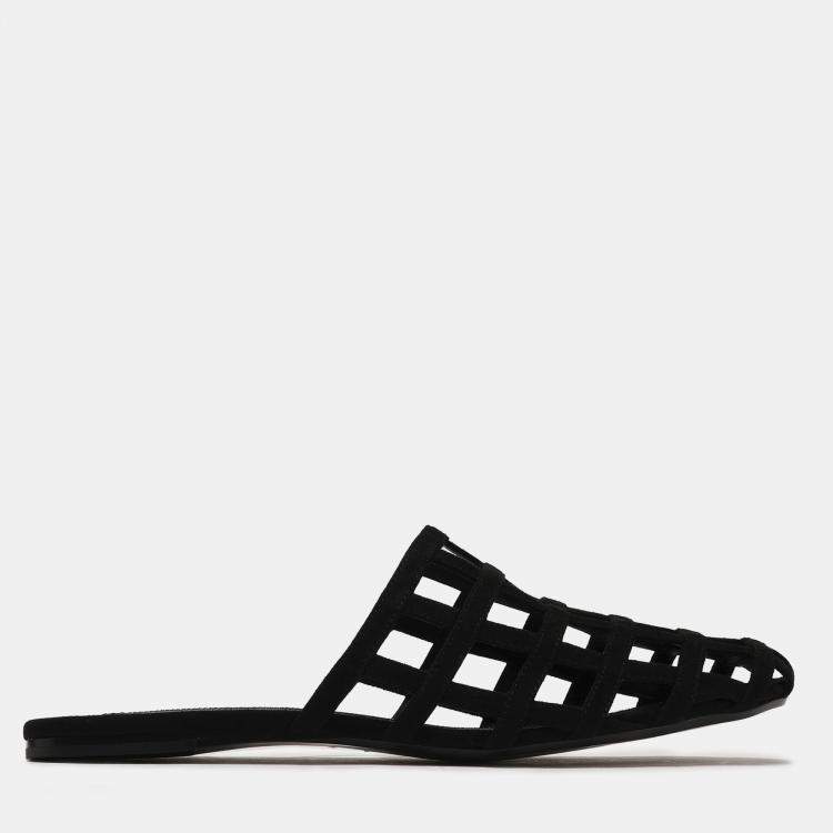 Pre Owned Alexander Wang Black Suede Flat Mules Size 36.5