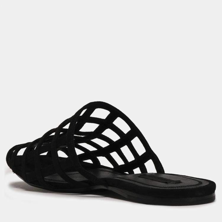 Pre Owned Alexander Wang Black Suede Flat Mules Size 36.5