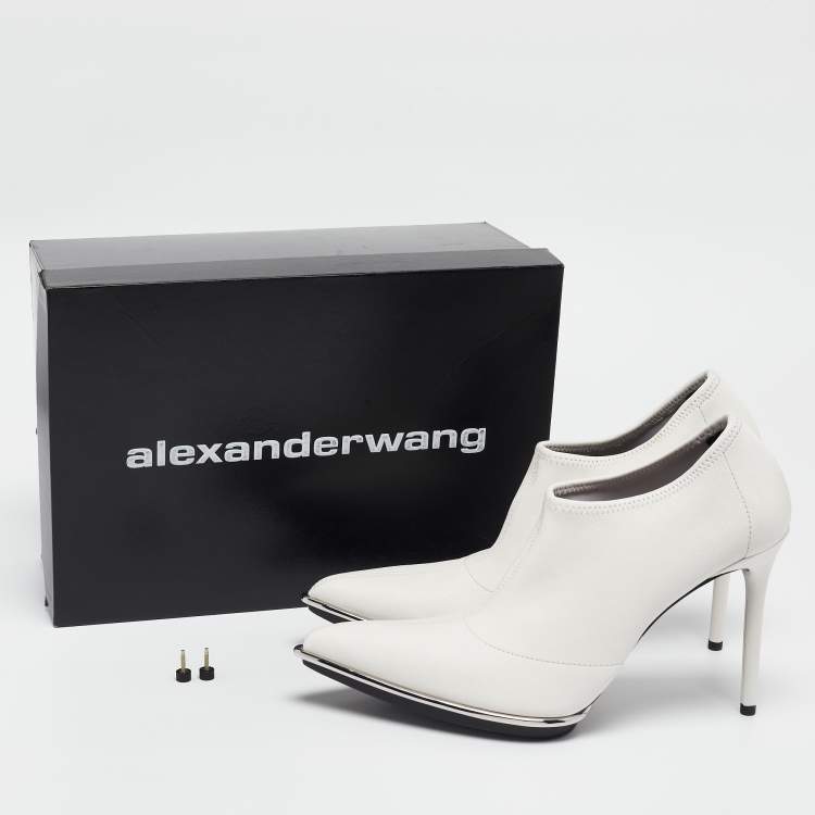 Pre Owned Alexander Wang White Leather Cara Booties Size 39.5