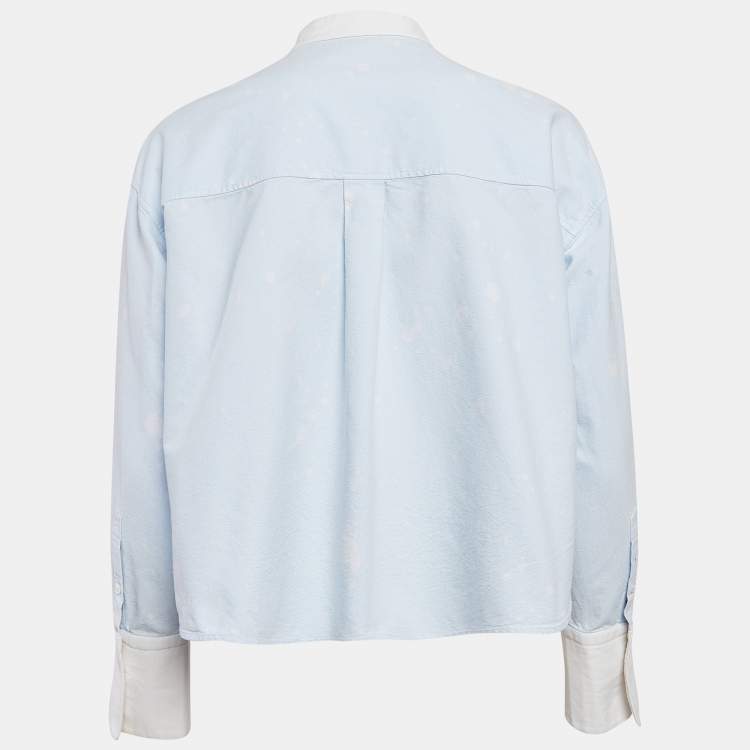 Pre Owned Alexander Wang Blue Printed Cotton Button Front Crop Top S
