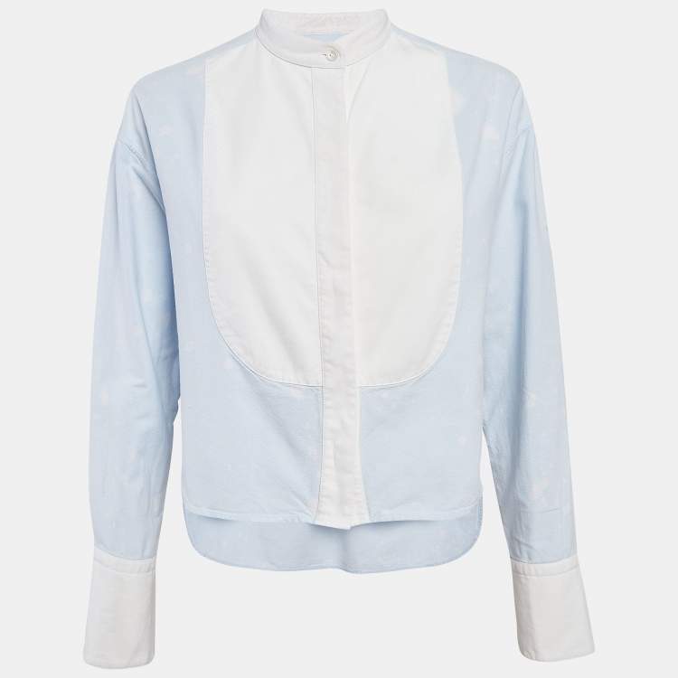 Pre Owned Alexander Wang Blue Printed Cotton Button Front Crop Top S