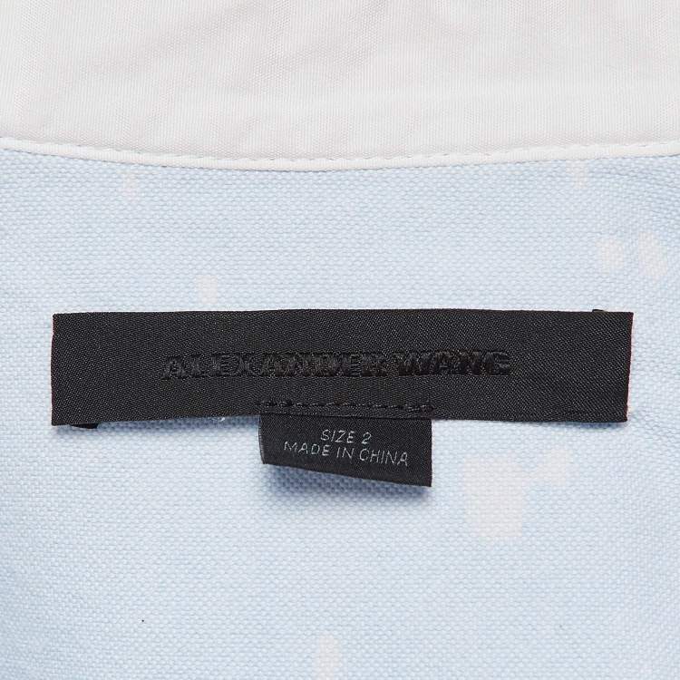Pre Owned Alexander Wang Blue Printed Cotton Button Front Crop Top S
