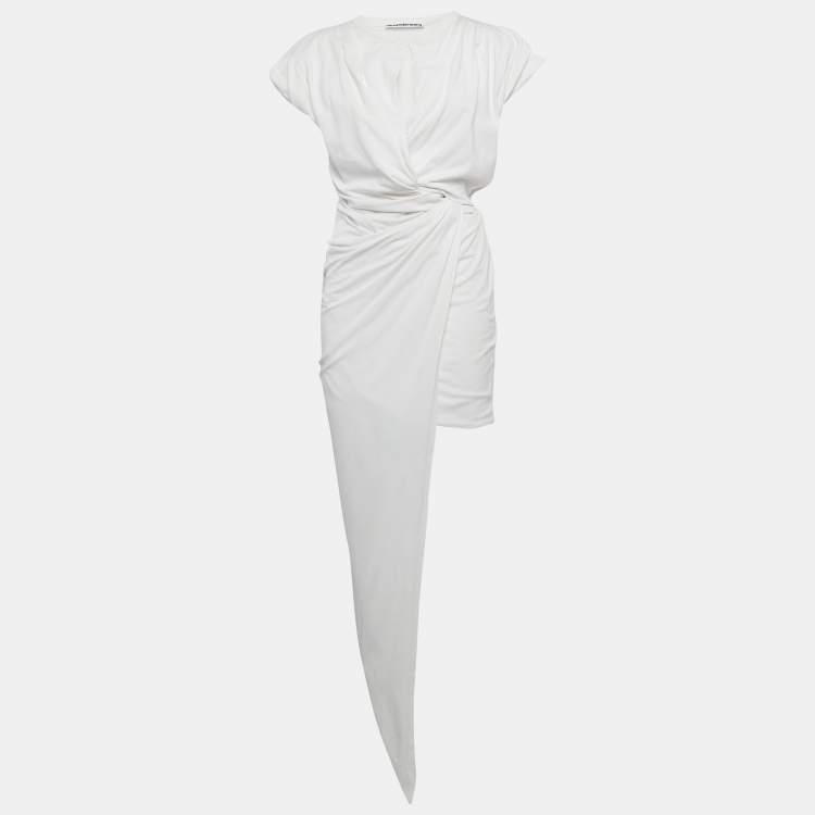Pre Owned Alexander Wang White Jersey Draped Asymmetric Mini Dress S