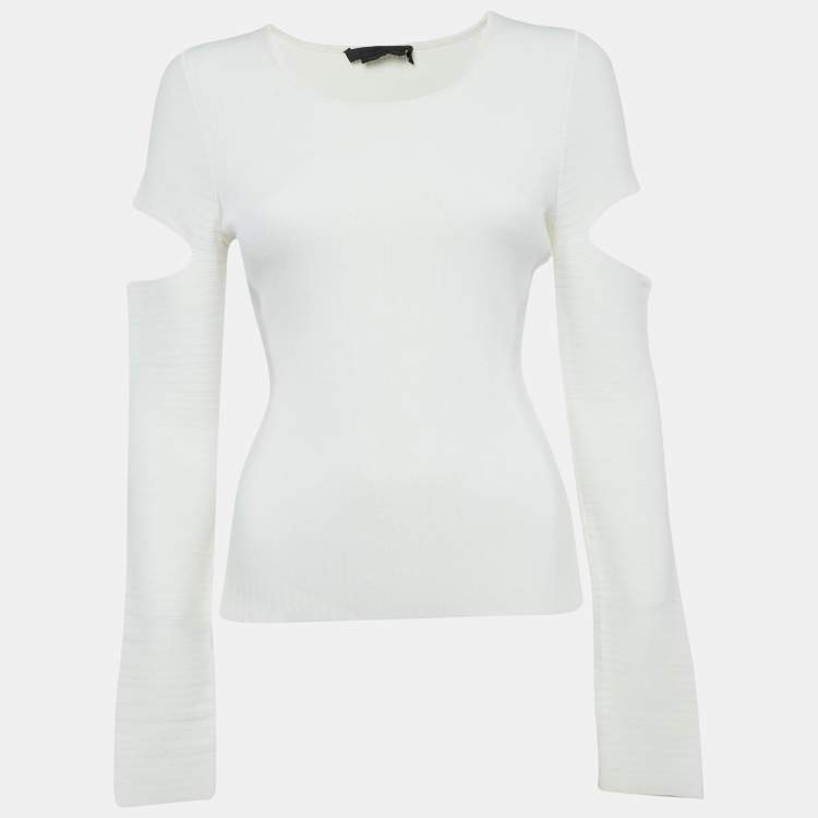 Pre Owned Alexander McQueen Off-White Jersey Cold Shoulder Top M