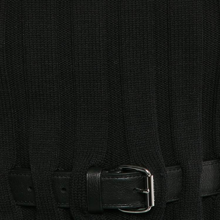 Pre Owned Alexander Wang Black Pleated Knit Belted Midi Dress M