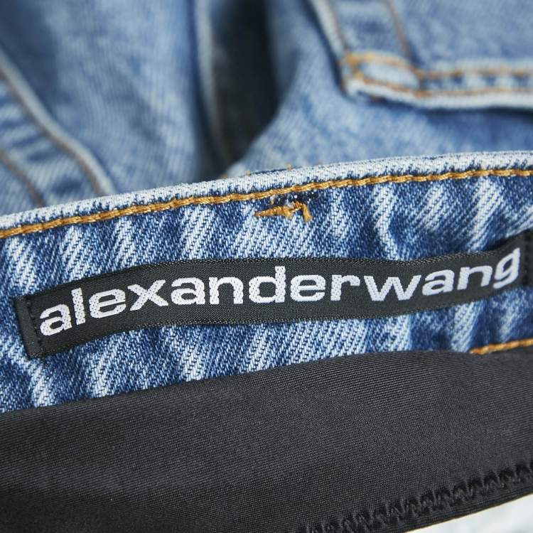 Pre Owned Alexander Wang Blue Denim Metal Logo Detail Straight Leg Jeans S Waist 25"