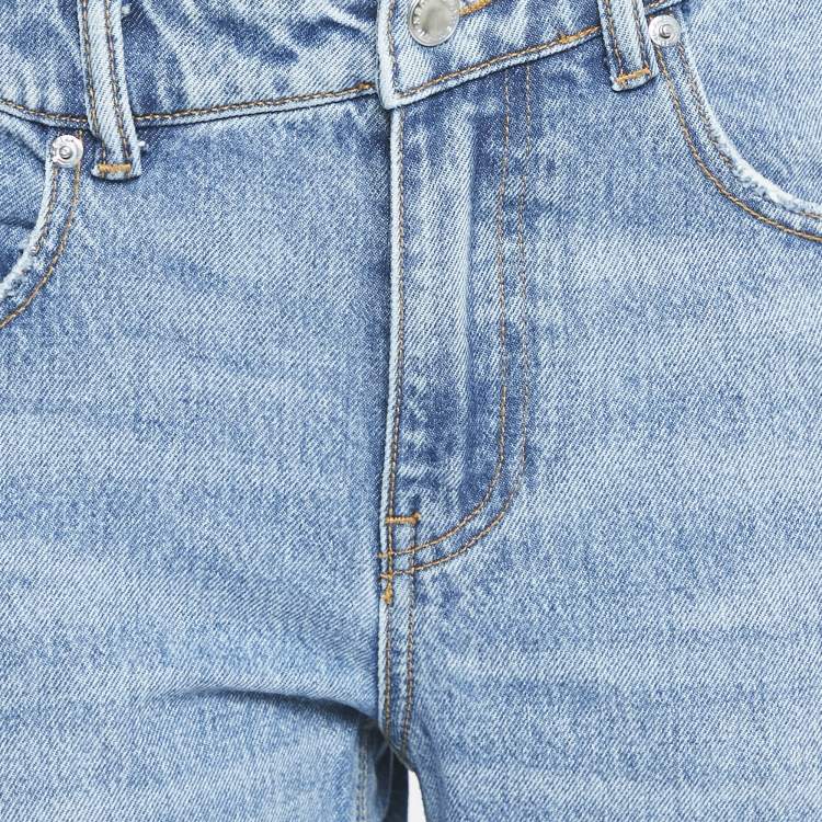 Pre Owned Alexander Wang Blue Denim Metal Logo Detail Straight Leg Jeans S Waist 25"