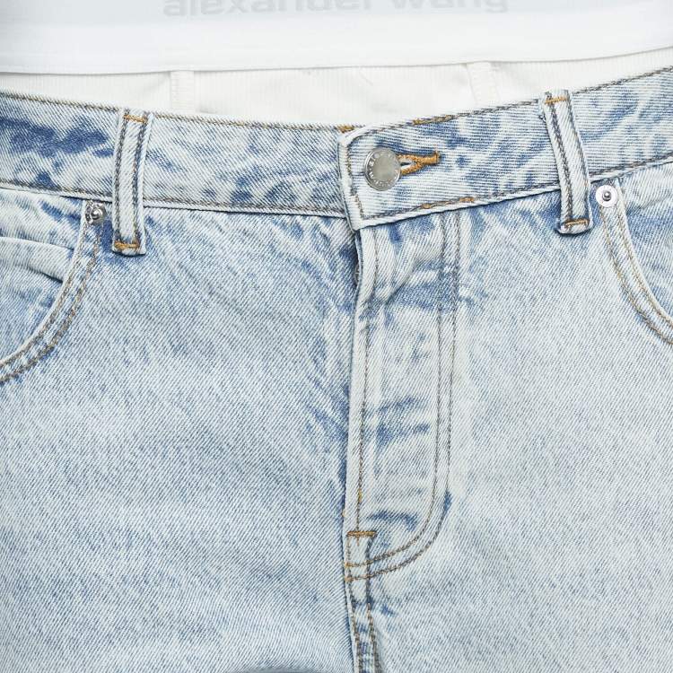 Pre Owned Alexander Wang Blue Denim Waist Detail Straight Leg Jeans S Waist 27"