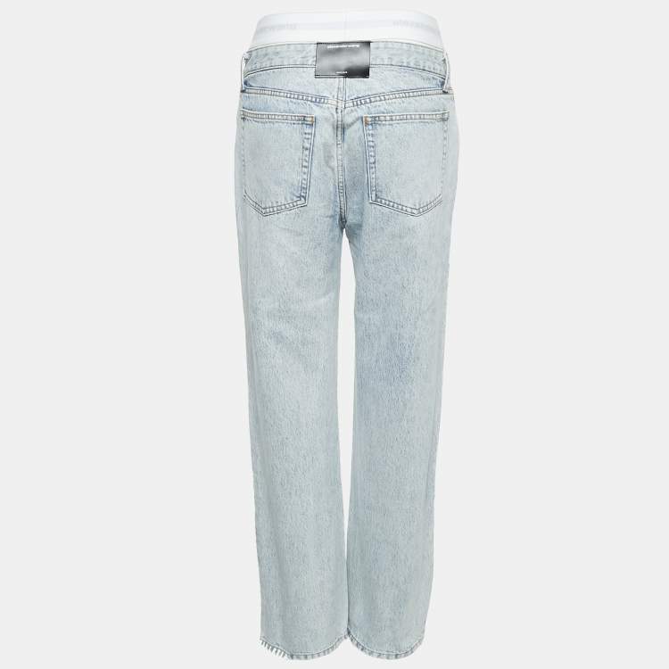 Pre Owned Alexander Wang Blue Denim Waist Detail Straight Leg Jeans S Waist 27"