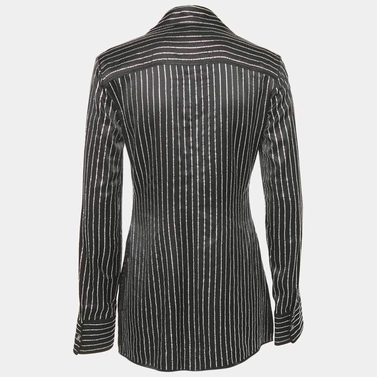 Pre Owned Alexander Wang  Black Embellished Striped Silk Satin Shirt S