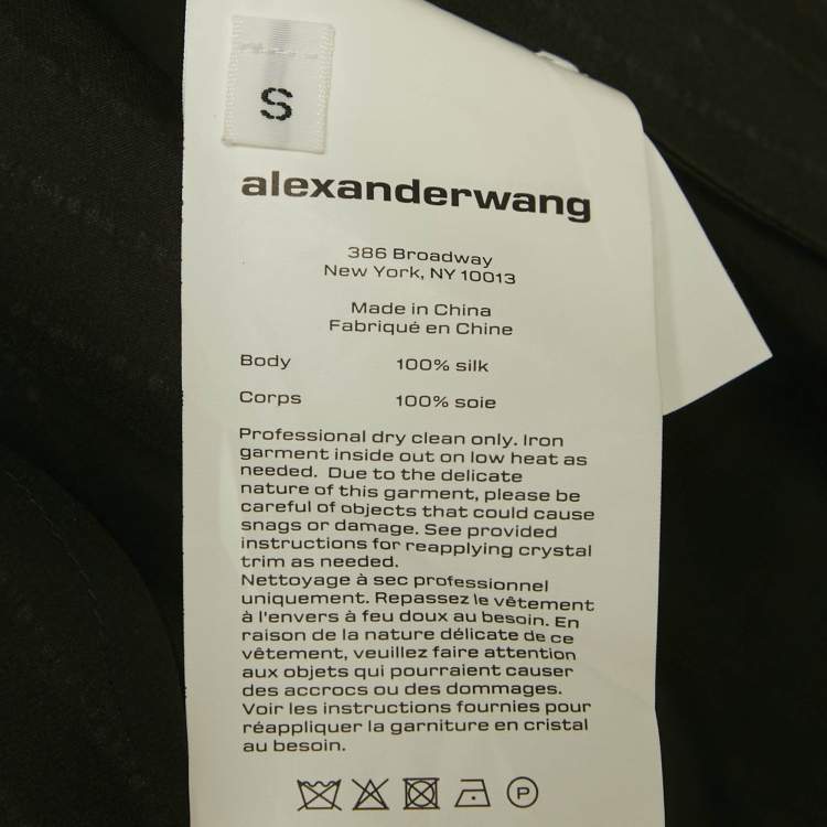 Pre Owned Alexander Wang  Black Embellished Striped Silk Satin Shirt S