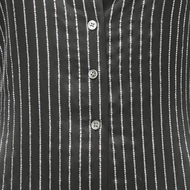 Pre Owned Alexander Wang  Black Embellished Striped Silk Satin Shirt S