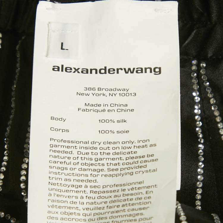 Pre Owned Alexander Wang Black Embellished Striped Satin Shorts L