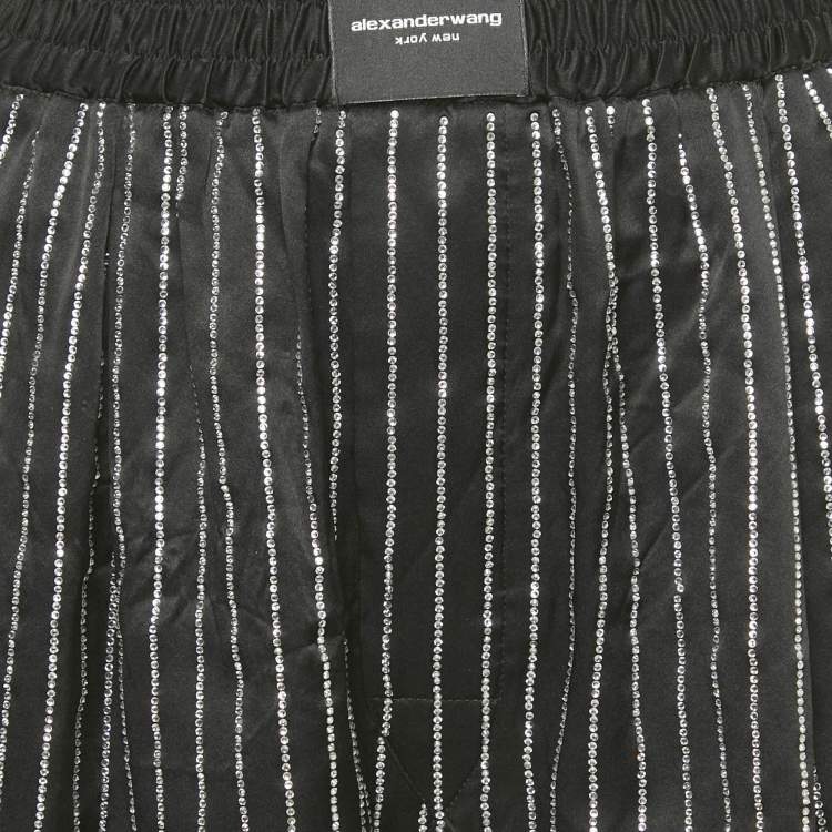 Pre Owned Alexander Wang Black Embellished Striped Satin Shorts L