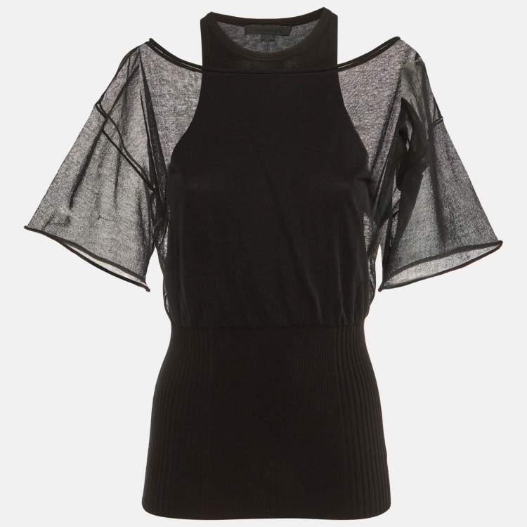 Pre Owned Alexander Wang Black Sheer Overlay Knit Top M