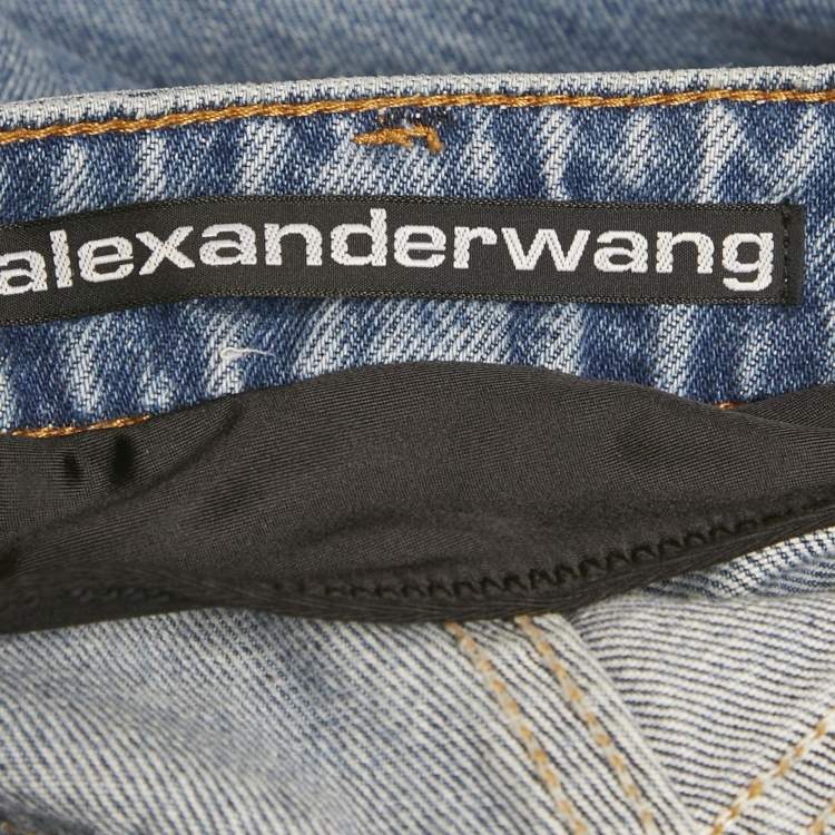 Pre Owned Alexander Wang Blue Denim Bikini Detail Straight Leg Jeans S Waist 25"