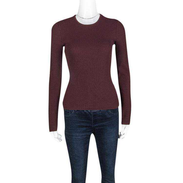 Alexander Wang Burgundy Textured Knit Fitted Sweater S