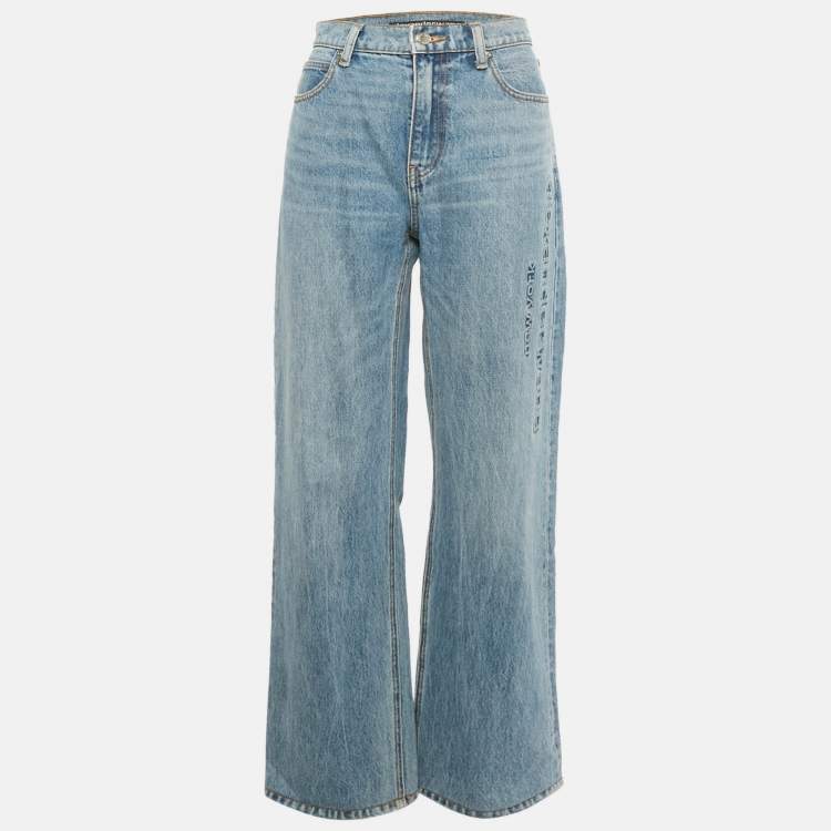 مملوكة مسبقًا Alexander Wang Blue Logo Embossed Denim Straight Leg Jeans M/Waist 29"
