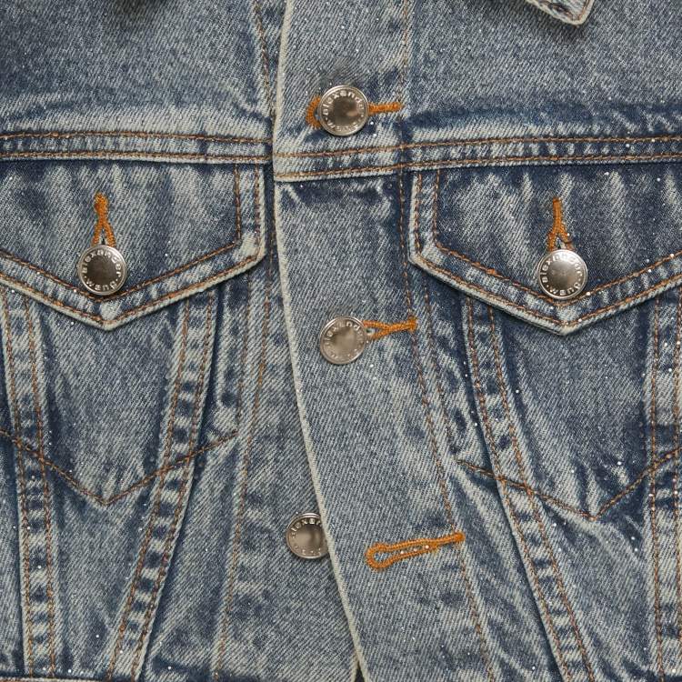 مملوكة مسبقًا Alexander Wang Blue Rhinestone Denim Crop Jacket XS