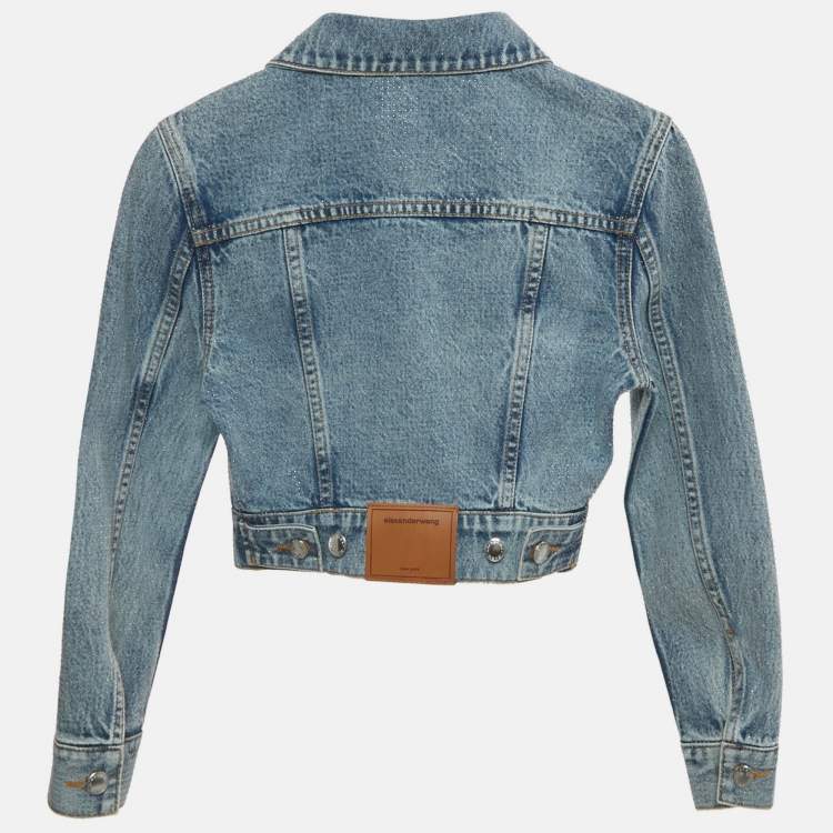 مملوكة مسبقًا Alexander Wang Blue Rhinestone Denim Crop Jacket XS