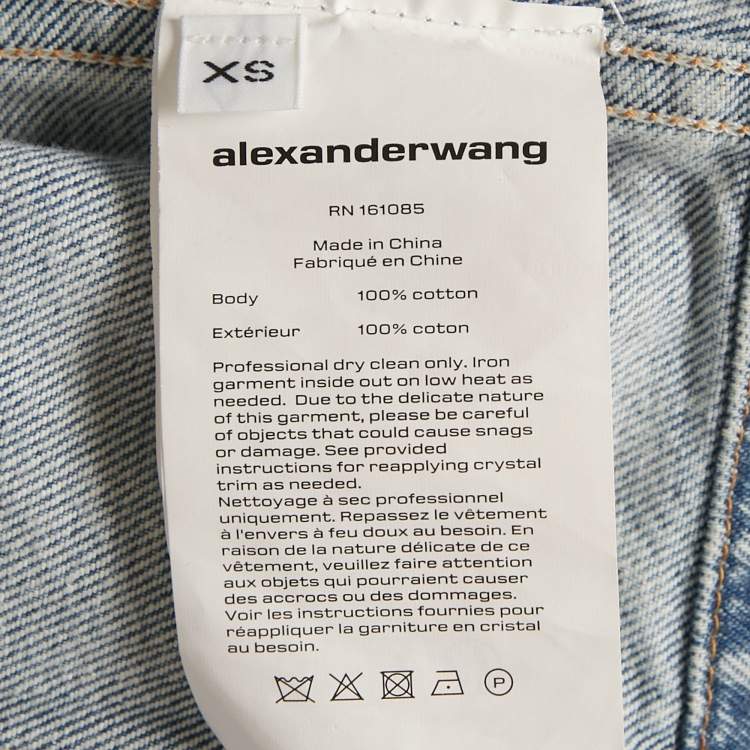 مملوكة مسبقًا Alexander Wang Blue Rhinestone Denim Crop Jacket XS