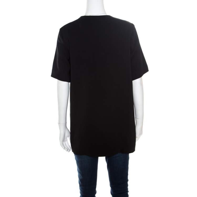 Pre Owned Alexander Wang Black and Blue Crepe Contrast Layered Tunic S