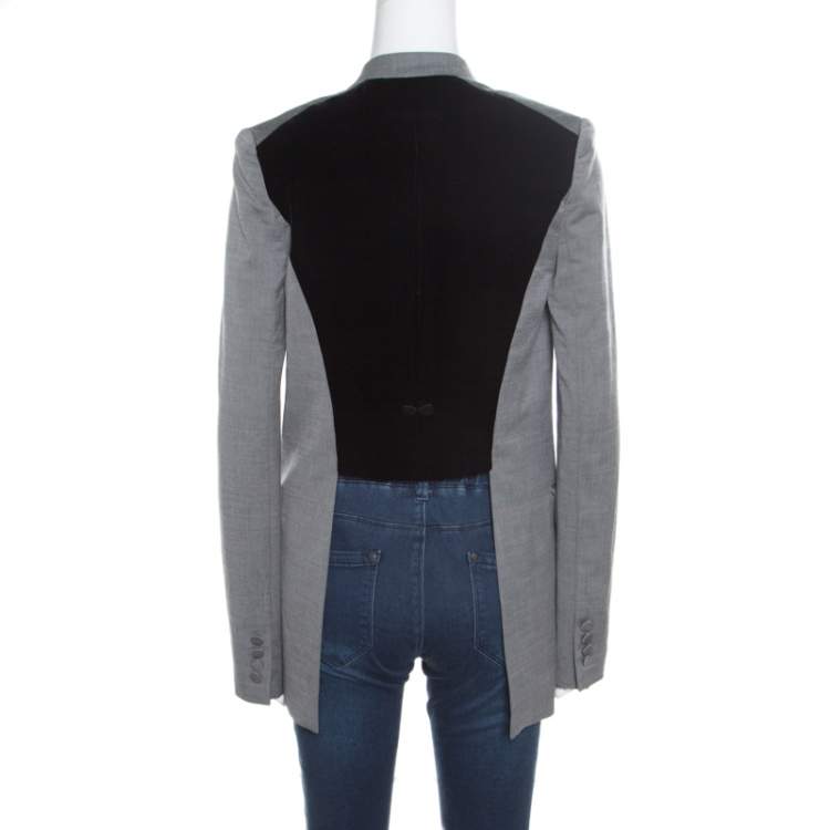 Pre Owned Alexander Wang Grey Velvet Cropped Back Detail Open Front Blazer S