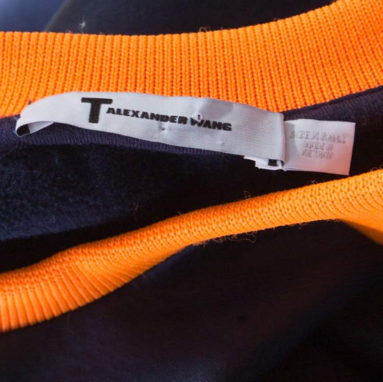 Pre Owned T By Alexander Wang Navy Blue Neoprene Fleece Lined Oversized Cropped Sweatshirt XS