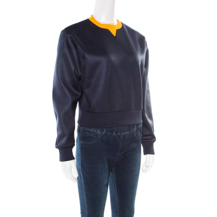 Pre Owned T By Alexander Wang Navy Blue Neoprene Fleece Lined Oversized Cropped Sweatshirt XS