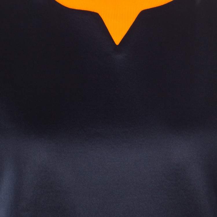 Pre Owned T By Alexander Wang Navy Blue Neoprene Fleece Lined Oversized Cropped Sweatshirt XS