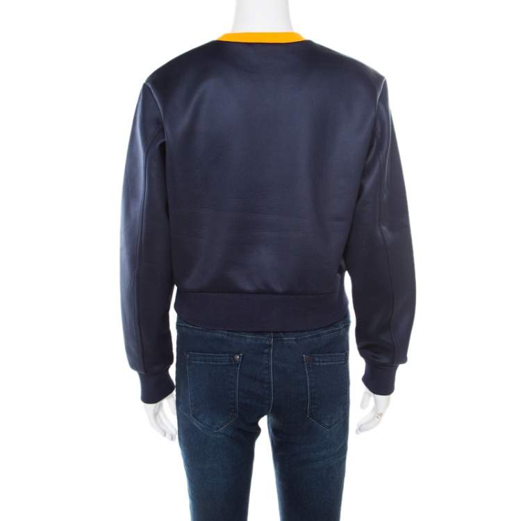 Pre Owned T By Alexander Wang Navy Blue Neoprene Fleece Lined Oversized Cropped Sweatshirt XS