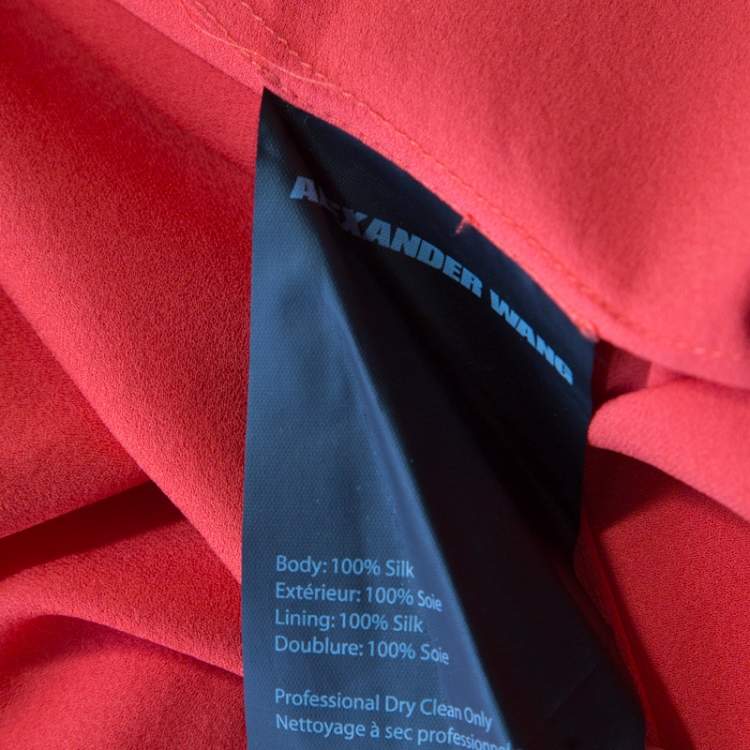 Pre Owned Alexander Wang Orange Silk Asymmetric Sleeve Sheath Dress S