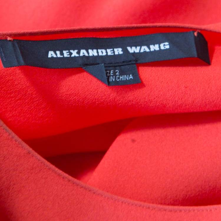 Pre Owned Alexander Wang Orange Silk Asymmetric Sleeve Sheath Dress S