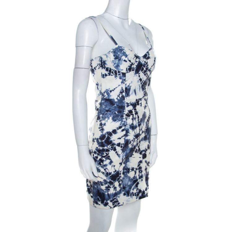 Pre Owned Alexander Wang White and Blue Tie-Dye Leather Sleeveless Bustier Dress XS