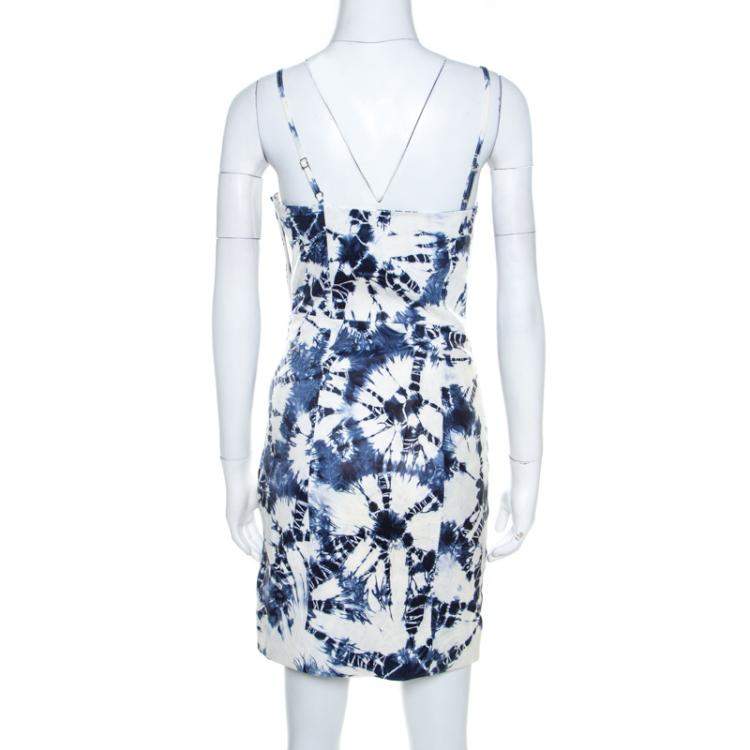 Pre Owned Alexander Wang White and Blue Tie-Dye Leather Sleeveless Bustier Dress XS