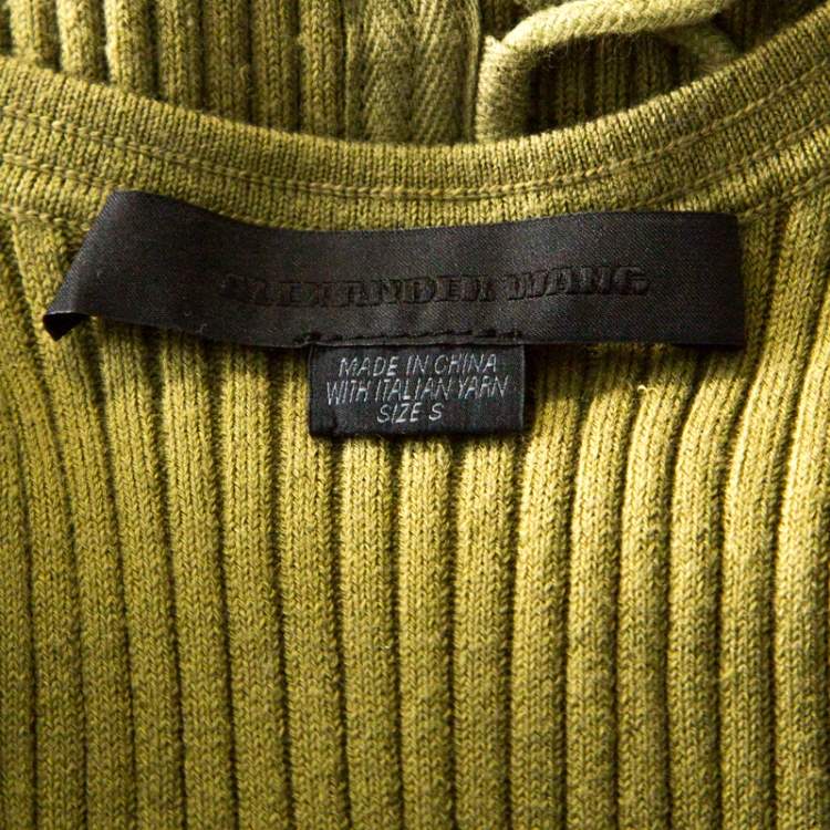Pre Owned Alexander Wang Green Ribbed Knit Lace Up Detail Tank Dress S