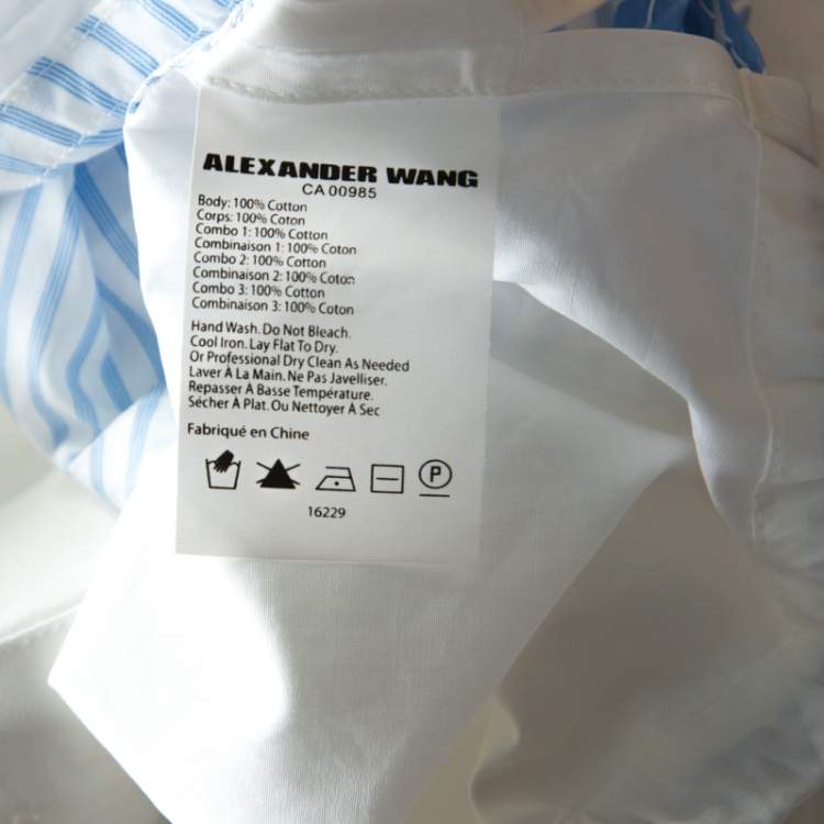 Pre Owned Alexander Wang Bleach White Cotton Contrast Sleeve Detail Henley Crop Top M