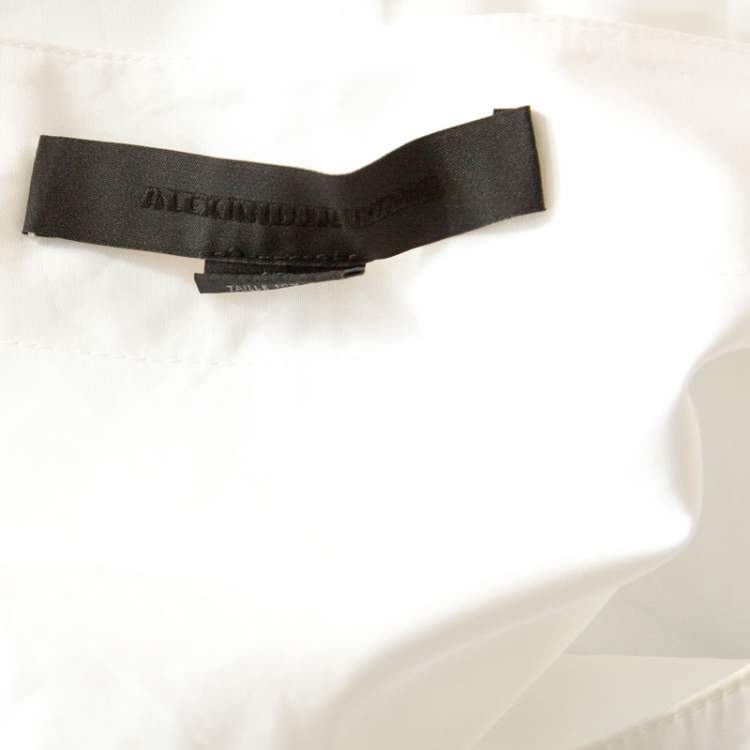 Pre Owned Alexander Wang Bleach White Cotton Contrast Sleeve Detail Henley Crop Top M