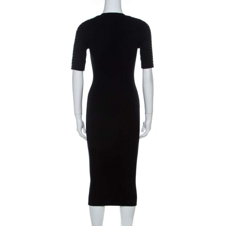 Pre Owned Alexander Wang Black Ribbed Knit Short Sleeve Dress M 