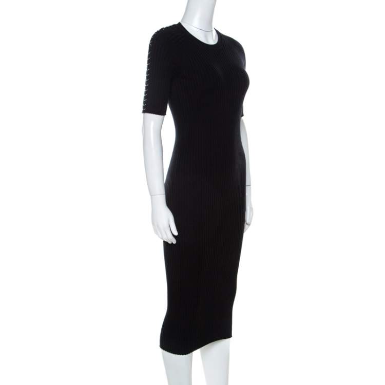 Pre Owned Alexander Wang Black Ribbed Knit Short Sleeve Dress M 