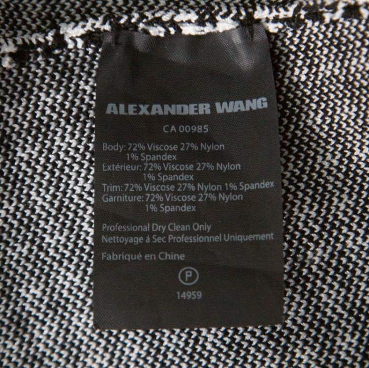 Pre Owned Alexander Wang Black & White Houndstooth Slit Detail Three Quarter Sleeve Top M